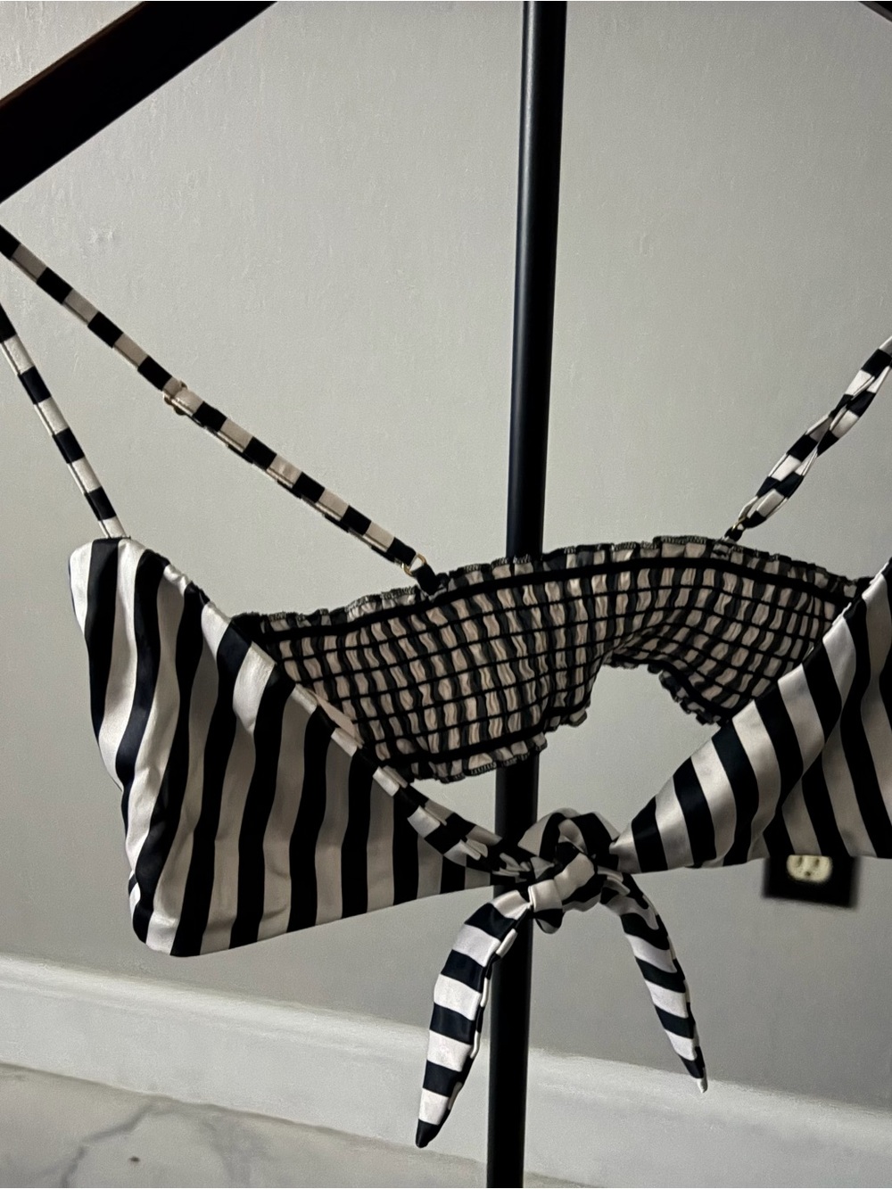 PINK Victoria's Secret Black & White Striped Tie-Front Bandeau